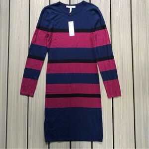 NWT BCBGeneration Navy & Burgundy Striped Fine Gage Knit Dress Sheath Size M